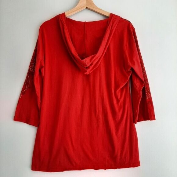 SEVEN7 Boho Paisley Floral Light V-Neck Hoodie Red Sz XL - Picture 9 of 13